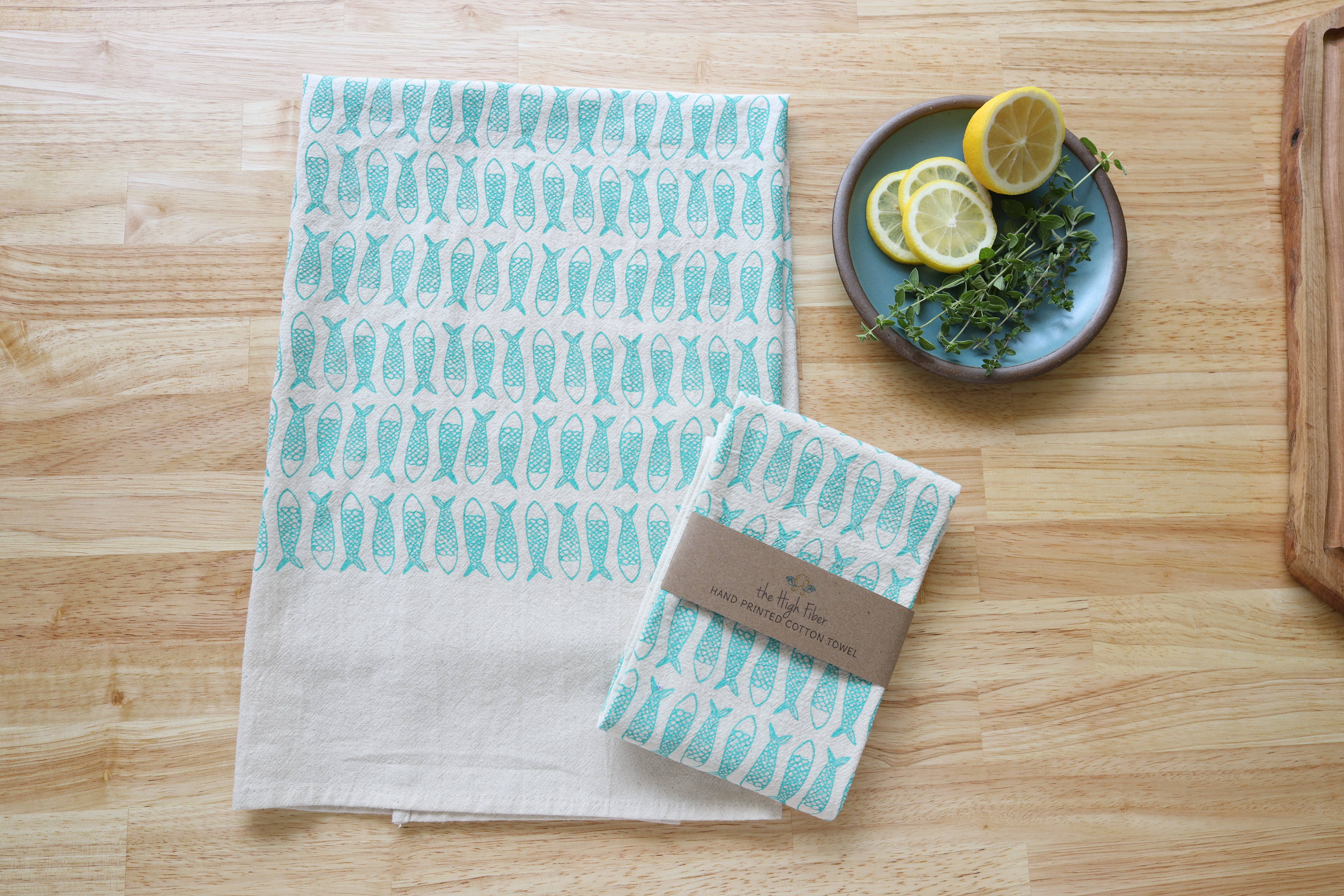 The High Fiber - Wholesale Tea Towel - Fish Kitchen Towel, Handprinted Tea Towel, Coastal Towel5