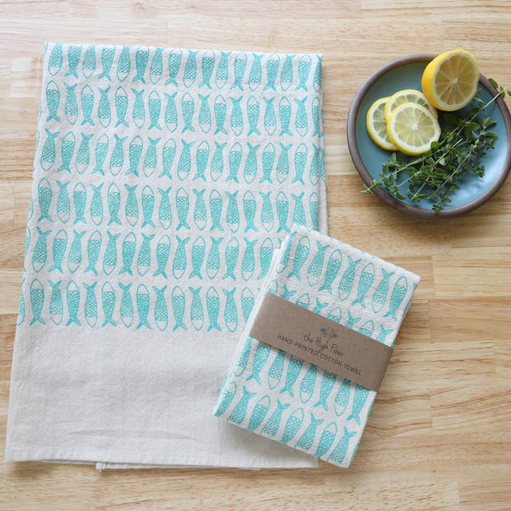 The High Fiber - Wholesale Tea Towel - Fish Kitchen Towel, Handprinted Tea Towel, Coastal Towel5
