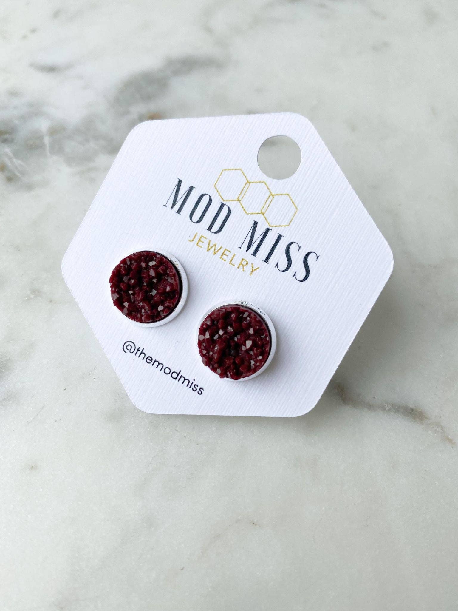 The Mod Miss - Vente Clous d'oreille - Clous d'oreilles Druzy « Maroon »0