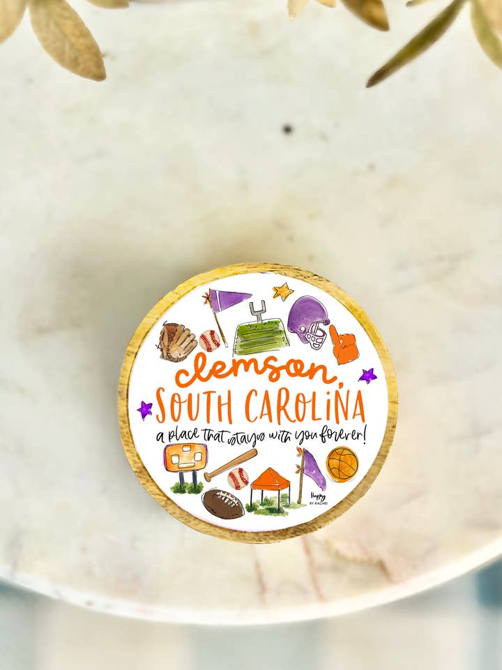 Clemson, SC Wood and Enamel Multi Sport Small Tray for wholesale by Happy By Rachel, LLC