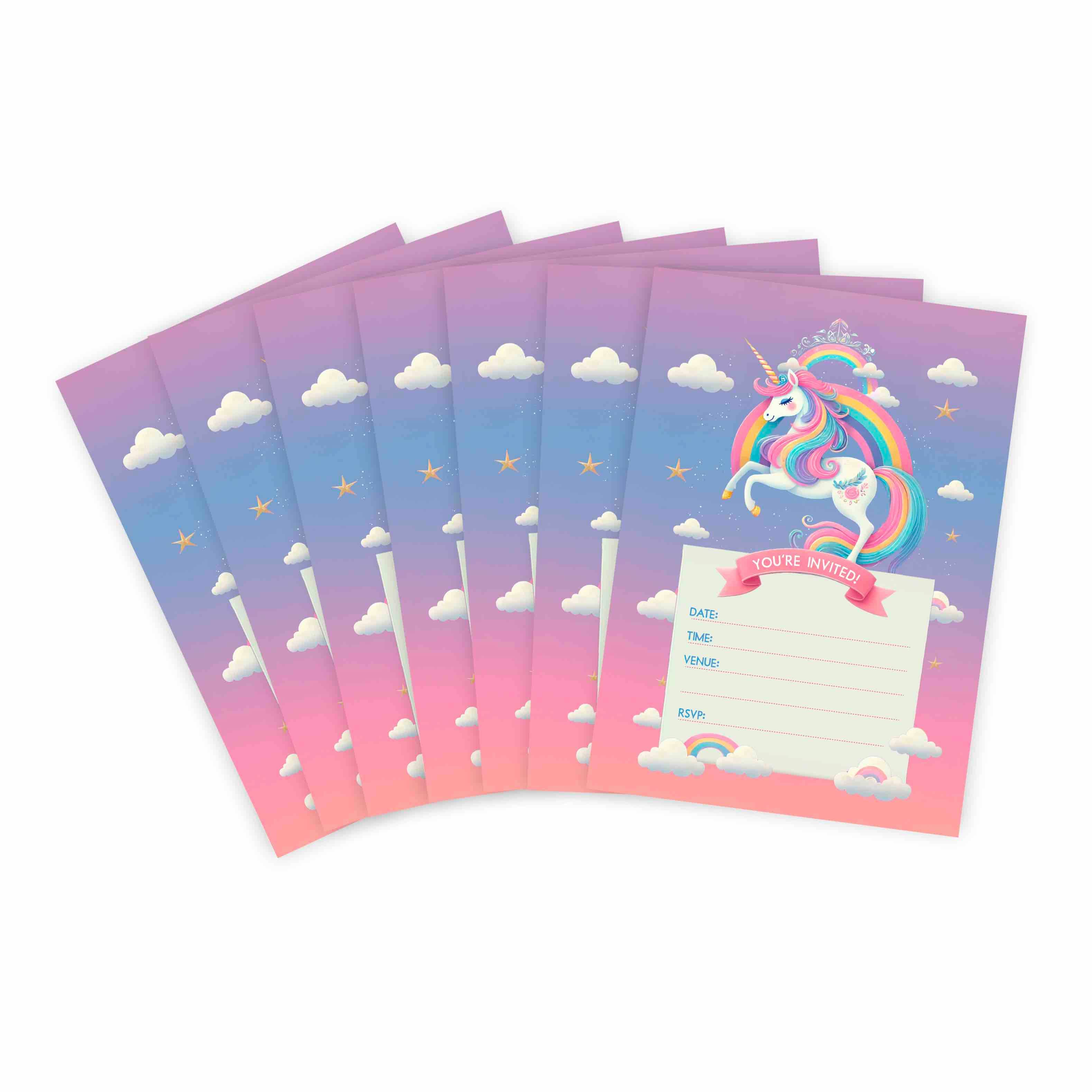 Huxters - Vente Cartes d'anniversaire - Invitation thème fête d'anniversaire Licorne Pastel (lot de 14)1