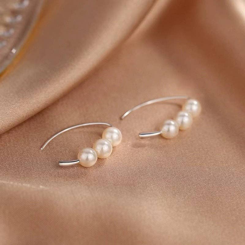 Perimade & Co. LLC - Wholesale Hoop Earrings - Dainty Minimalist Triple Pearl Hoop Earrings in Solid Copper1