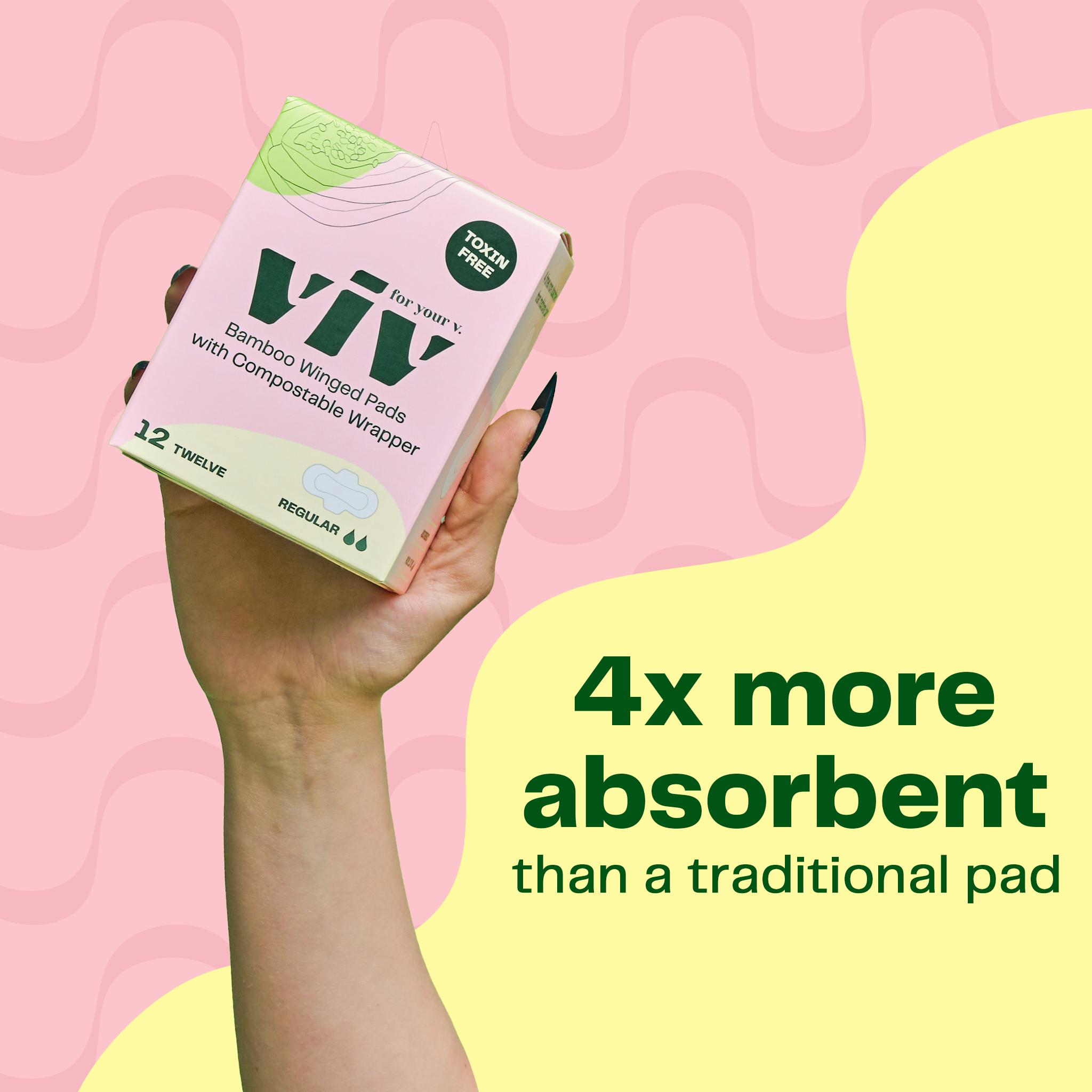 Viv for your V - Wholesale Menstrual Pad/Liner - Viv Bamboo Winged Pads - Plant-Based Day & Night Pads6