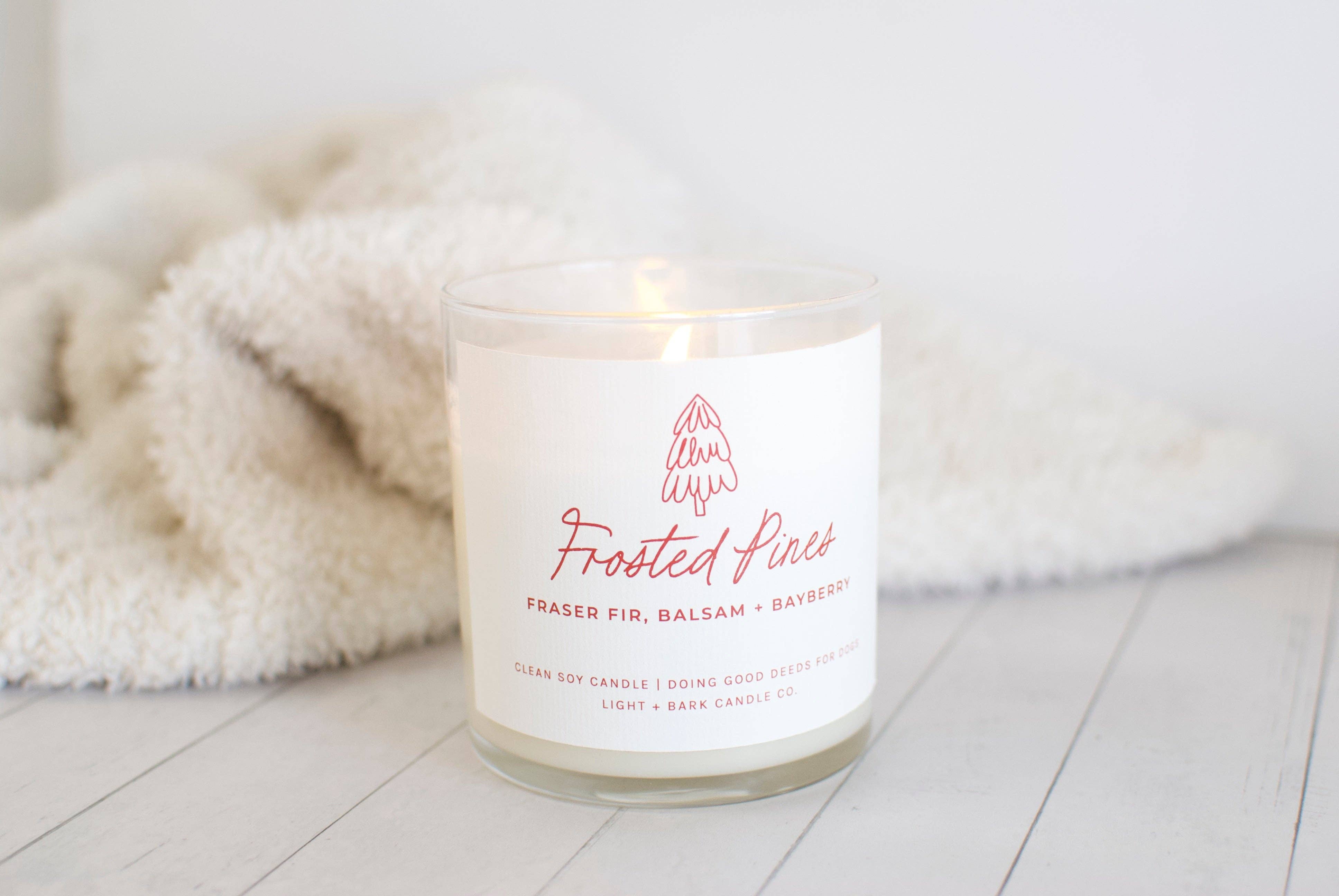 Light + Bark Candle Co. - Wholesale Jar/Filled Candle - Frosted Pines | Fraser Fir, Balsam + Bayberry Soy Candle