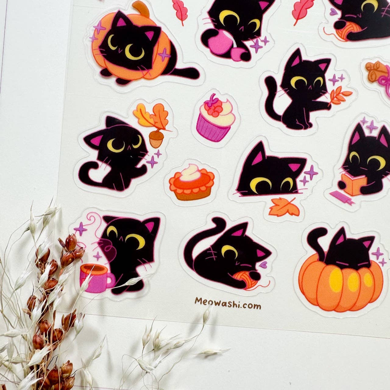 Meowashi Studio - Wholesale Sticker - Black Cat and Pumpkin Clear Sticker Sheet3