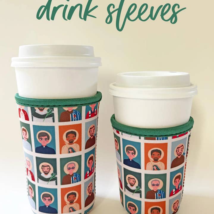 Men Saints Catholic Neoprene Drink Sleeves 16oz 22oz for wholesale by The Stump of Jesse
