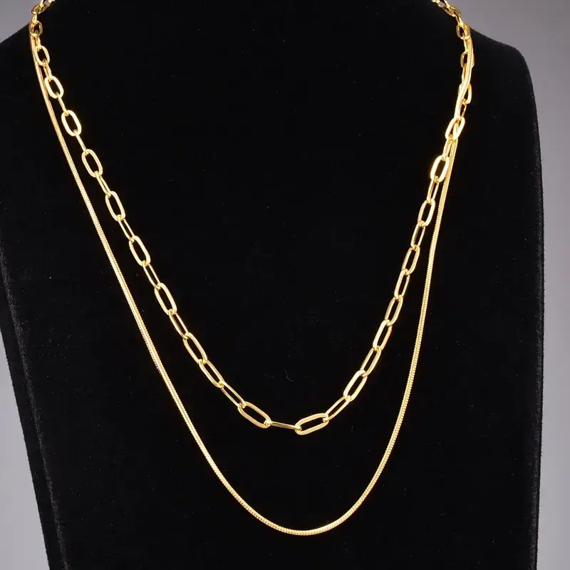 Sweet Cherry Sky - Wholesale Link & Chain Necklace - 18K Gold Plated Double Layer Necklace – Paperclip Chain3