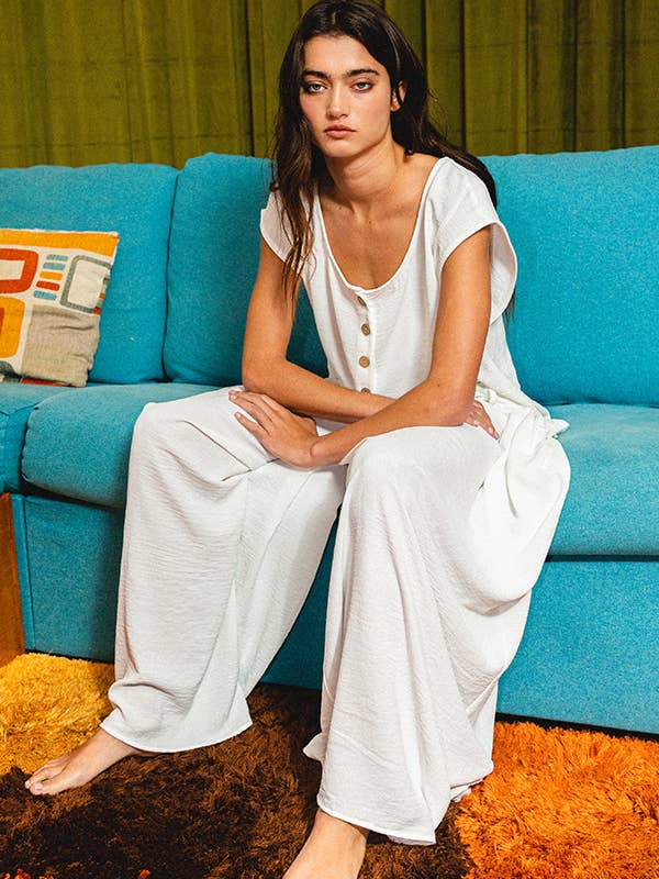 BUCKETLIST OUTLET - Wholesale Jumpsuit - Women's - R5277 OUTLET SALE Scoop Neck Wide Leg Solid Jumpsuit11