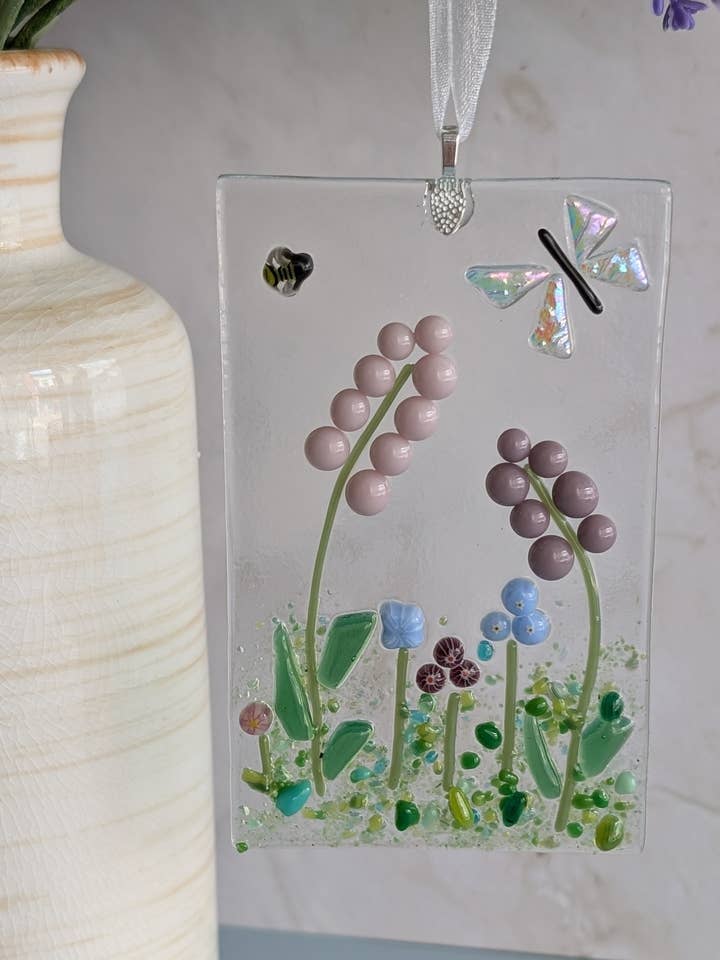 Spring Meadow Fused Glass Window Ornament for wholesale by SCK Glassworks