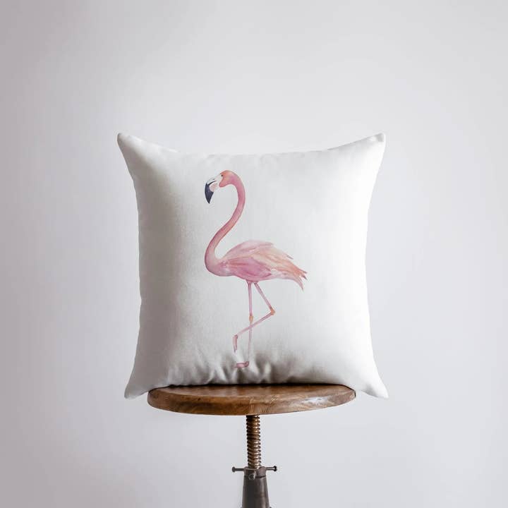 Flamingo | White Pillow Cover | Throw Pillow | Pink Flamingo | Home Decor | Pillow | Gift for her | Pink Throw Pillows | White Throw Pillow for wholesale by UniikPillows