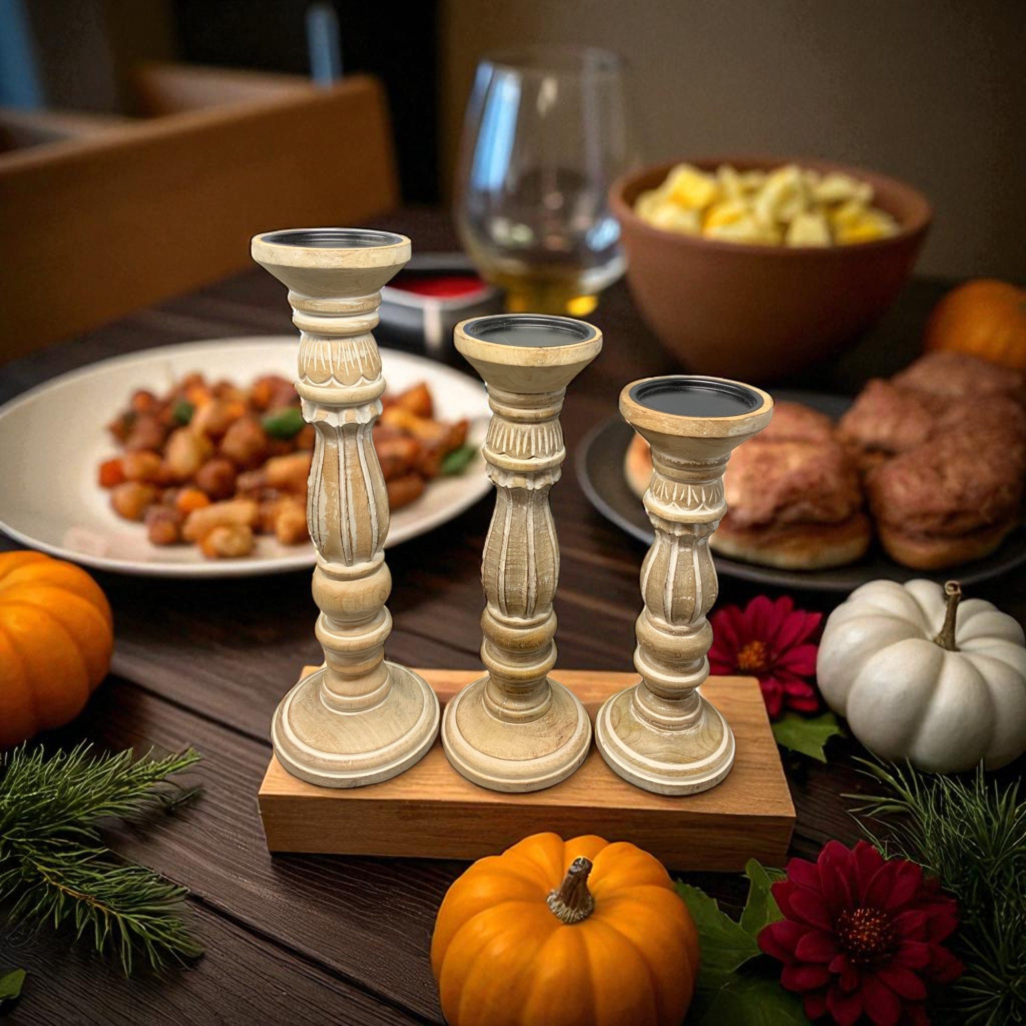 Wilco Home - Wholesale Candle Holder - NEW Set of 3 Annapolis Candle Holders-Bleached Mango Wood2