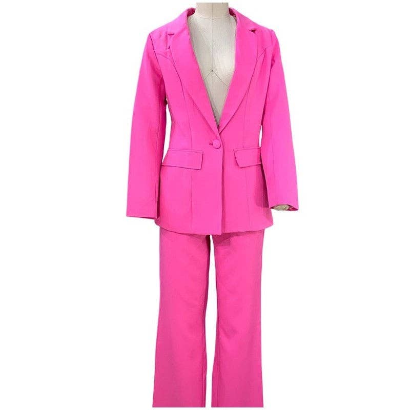 FurDecoration - Wholesale Suit Set - Women's - Solid Color Long Sleeve Suit Straight Leg Pants Set9