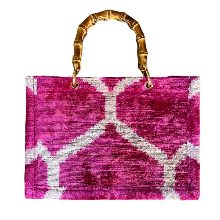 AYCA DESIGN - Wholesale Tote Bag - Women's - Silk Velvet Ikat Small Tote Bag with Bamboo Handle