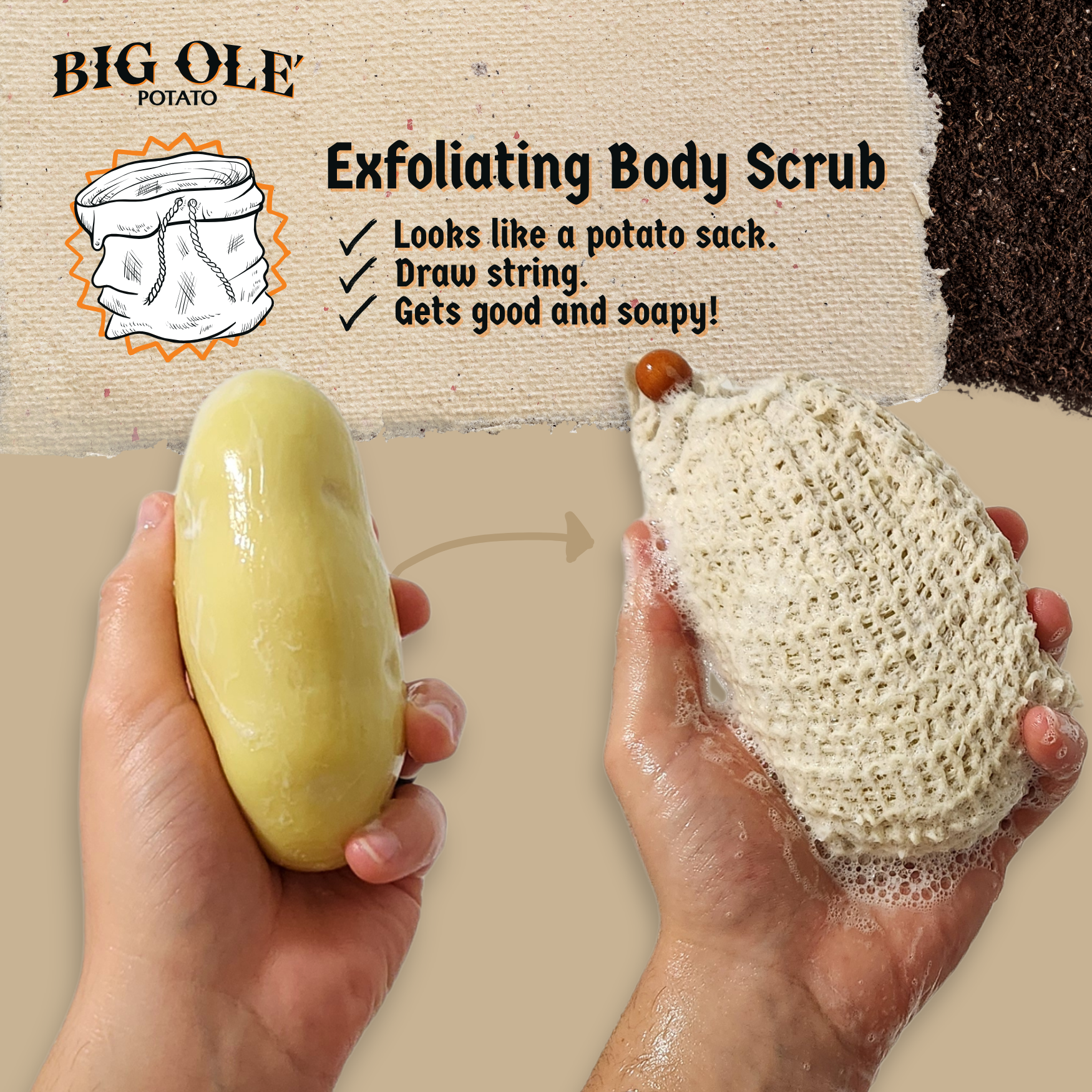 Sleazy Greetings - Wholesale Gag Gift/Novelty Gift - Big Ole Potato - Potato Shaped Gag Gift Bar Soap 9.10 oz5