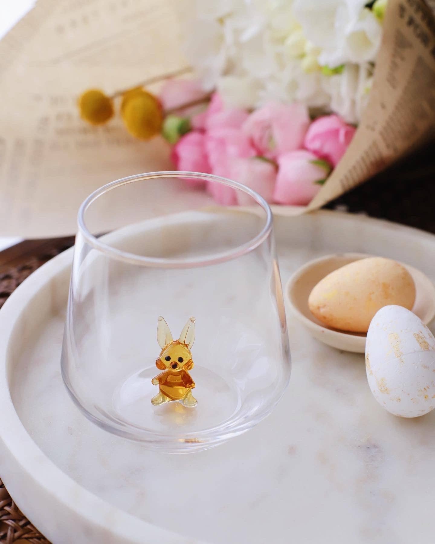 MINIZOOUSA - Wholesale Drinking Glass/Cup - Brown Bunny Figurine Drinking Glass