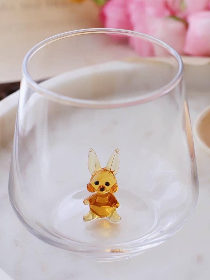 Brown Bunny Figurine Drinking Glass for wholesale by MINIZOOUSA