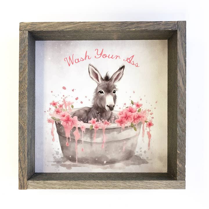Wash Your Ass - Cute Donkey Canvas Art - Wood Framed Decor for wholesale by Hangout Home