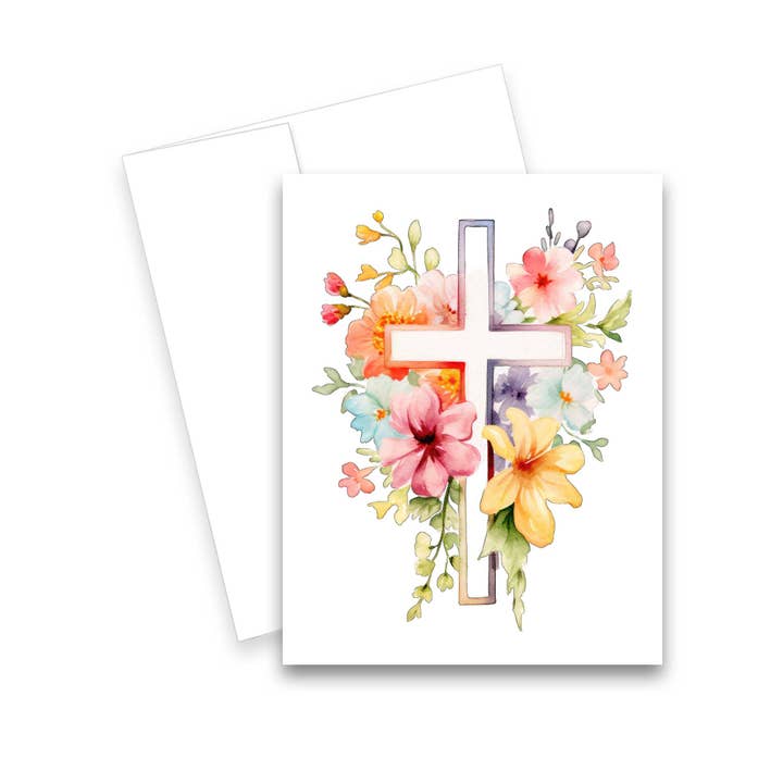 Easter Notecard - Set of 1 or 4 - Floral Cross for wholesale by Aria Rae