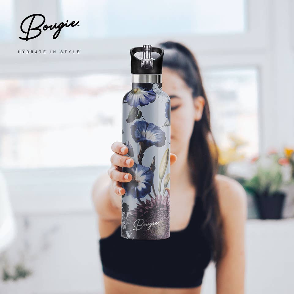 Black NORDIC FLEUR Morning Glory 25 oz Insulated Water Bottle for wholesale on Faire1