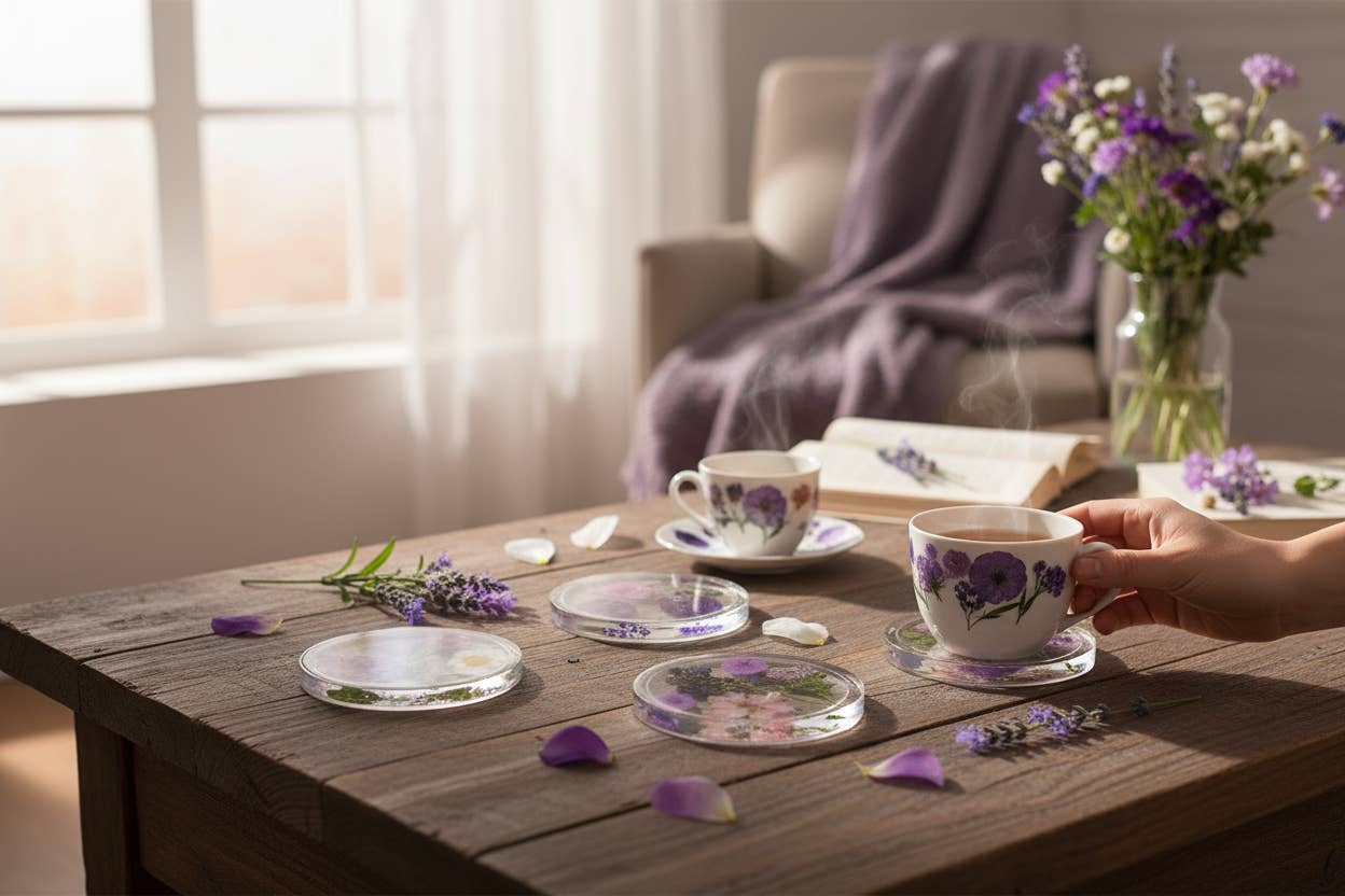 Ciao Bella Jewelry Inc – wholesale Underlägg – Pressade blomunderlägg med riktiga blommor, set om fyra11