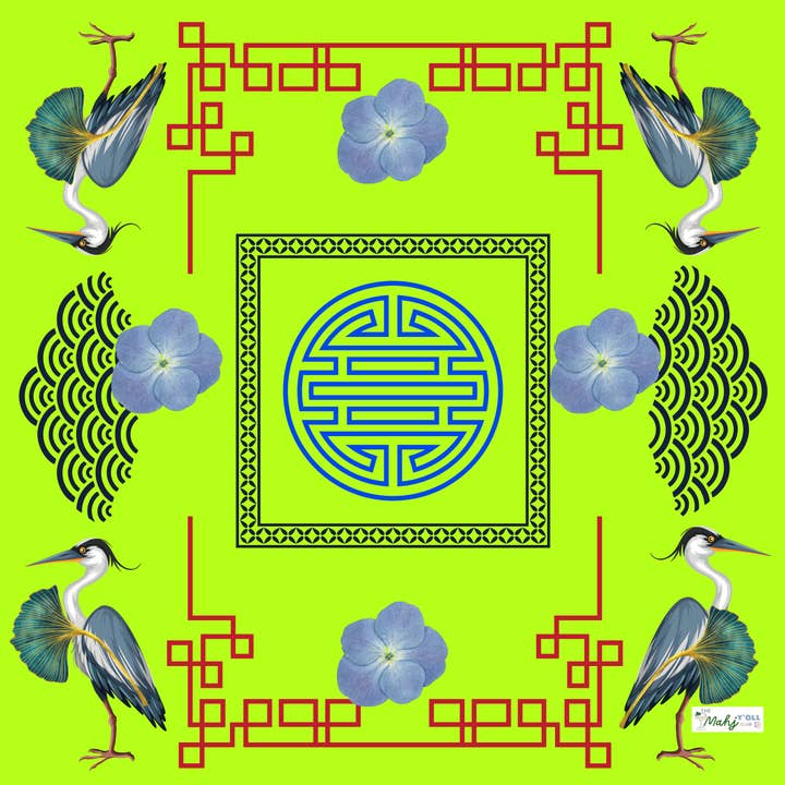 Market On Maple Ave - Wholesale Tablecloth - MAHJONG TABLECLOTH Chinoiserie Cranes2