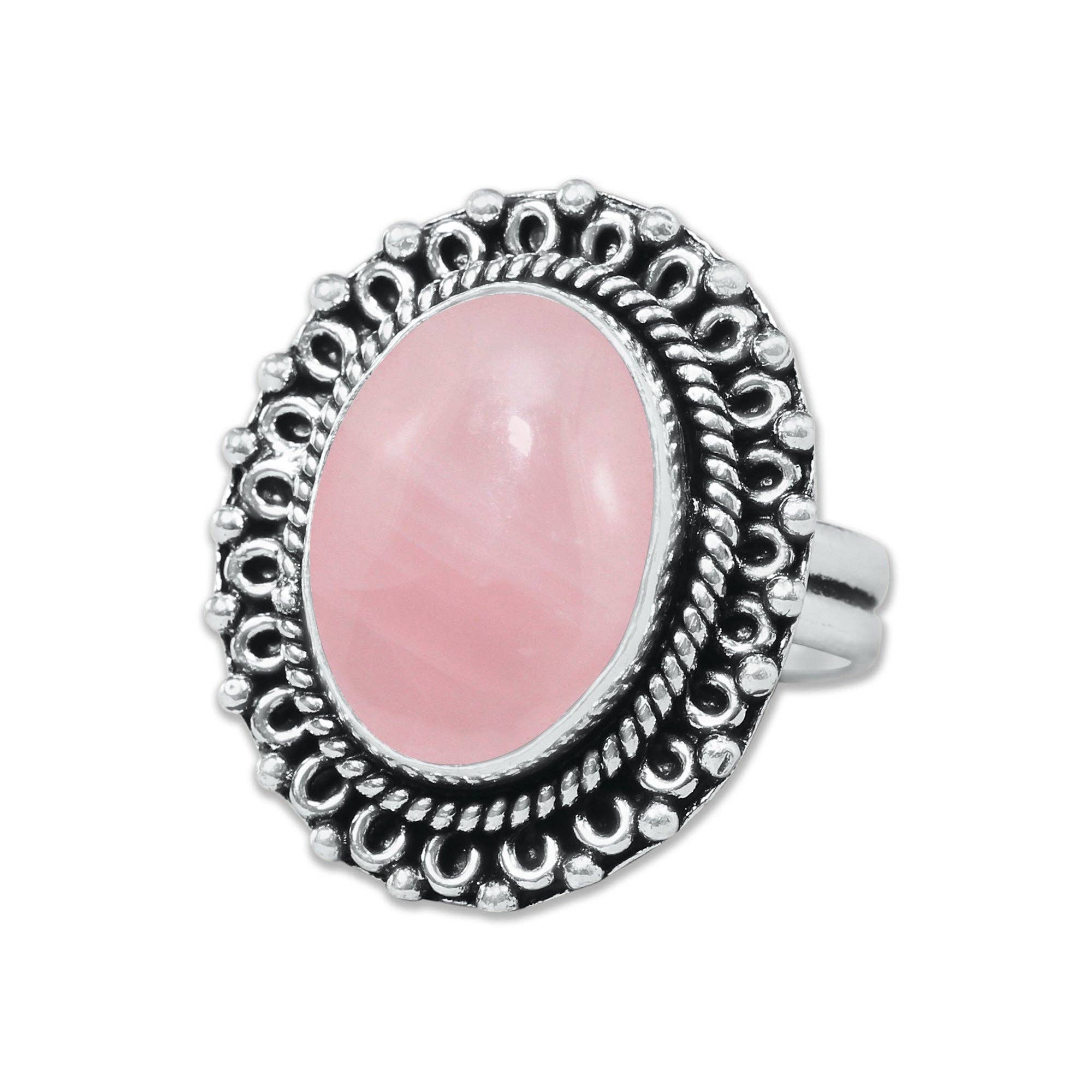 Handmade Jewels – wholesale Cocktail/Statement Ring – Rosenkvartsringar – Silverpläterade, Handgjorda, Mjuk Rosa (US Storlekar 6–10, Ej Justerbara)1