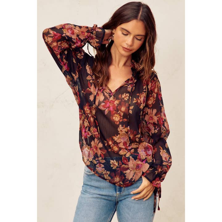 Blusa con detalle de corbata al anochecer para venta al por mayor de Dress Forum