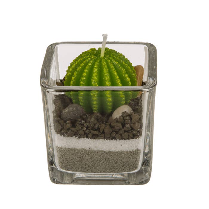 Out of the blue KG – wholesale Novelty candle – Candle in glass, Cactus with sand & stone deco,2