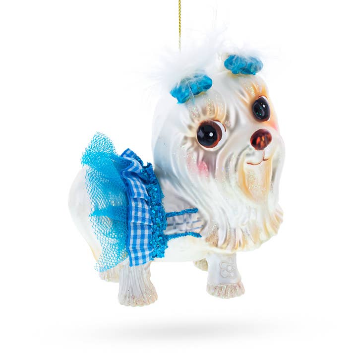 BestPysanky - Wholesale Ornament - Charming Yorkshire Terrier in Blue Outfit Glass Ornament