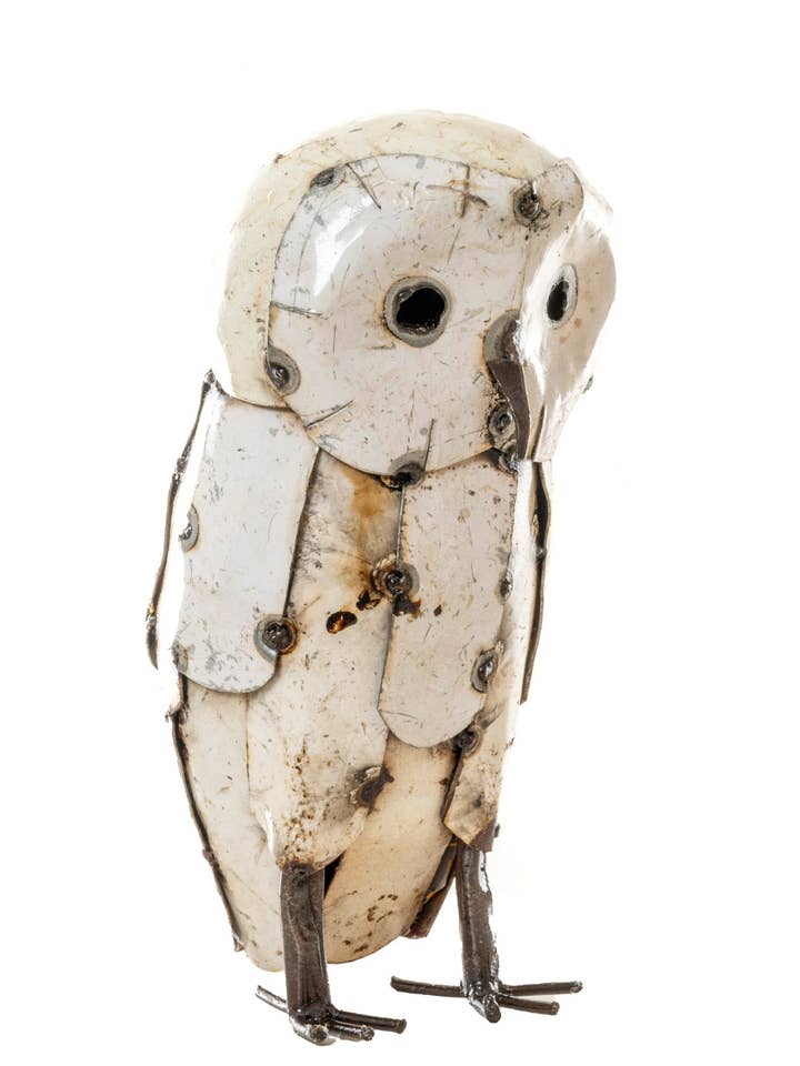 METAL MEDIUM FEATHERED WHITE OWL for wholesale by Zimba-Arts