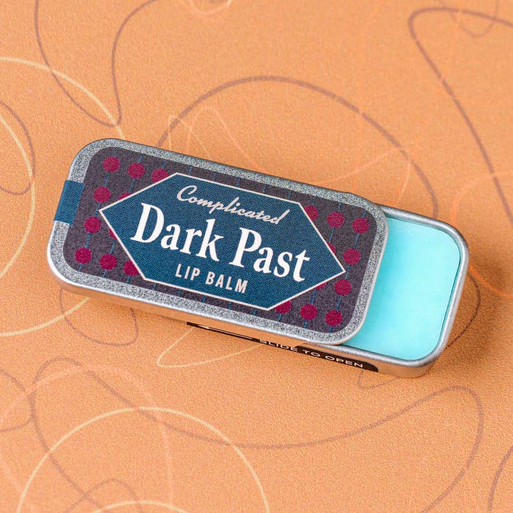 Complicated Dark Past Lip Balm | Funny Old School Tin for wholesale by Whiskey River Soap Co.