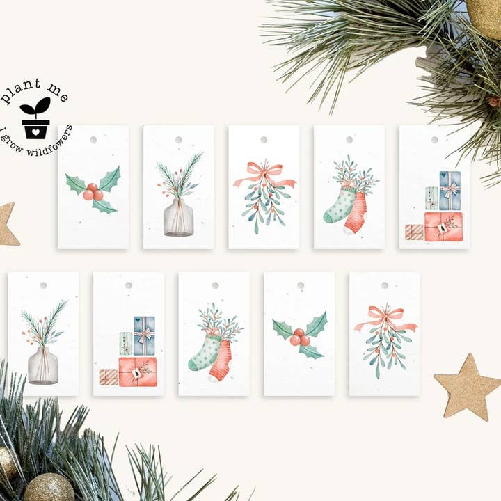 Plantable Gift Tags - Christmas Watercolor Ornaments for wholesale by Myeco