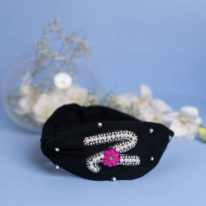 Betty Cooper Iniziale Embroidered Headband In Black - N for wholesale by Elaa