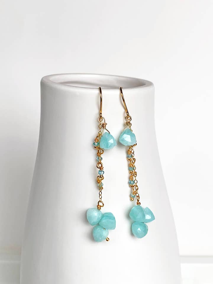 Blue Amazonite Trillion Triangle Earrings | Seafoam Earrings for wholesale by Laura Stark Designs