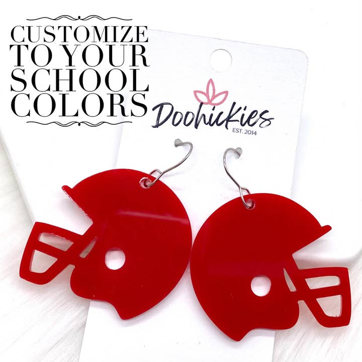 Doohickies - Wholesale Dangle Earrings - 1.5" Custom Solid Acrylic Spirit Helmets -Sports Earrings