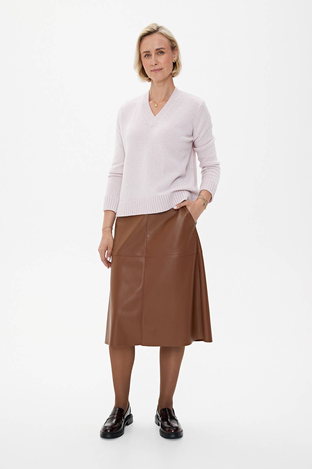 Skirt 'TOSCANA' | faux-leather A-line in almond for wholesale on Faire3