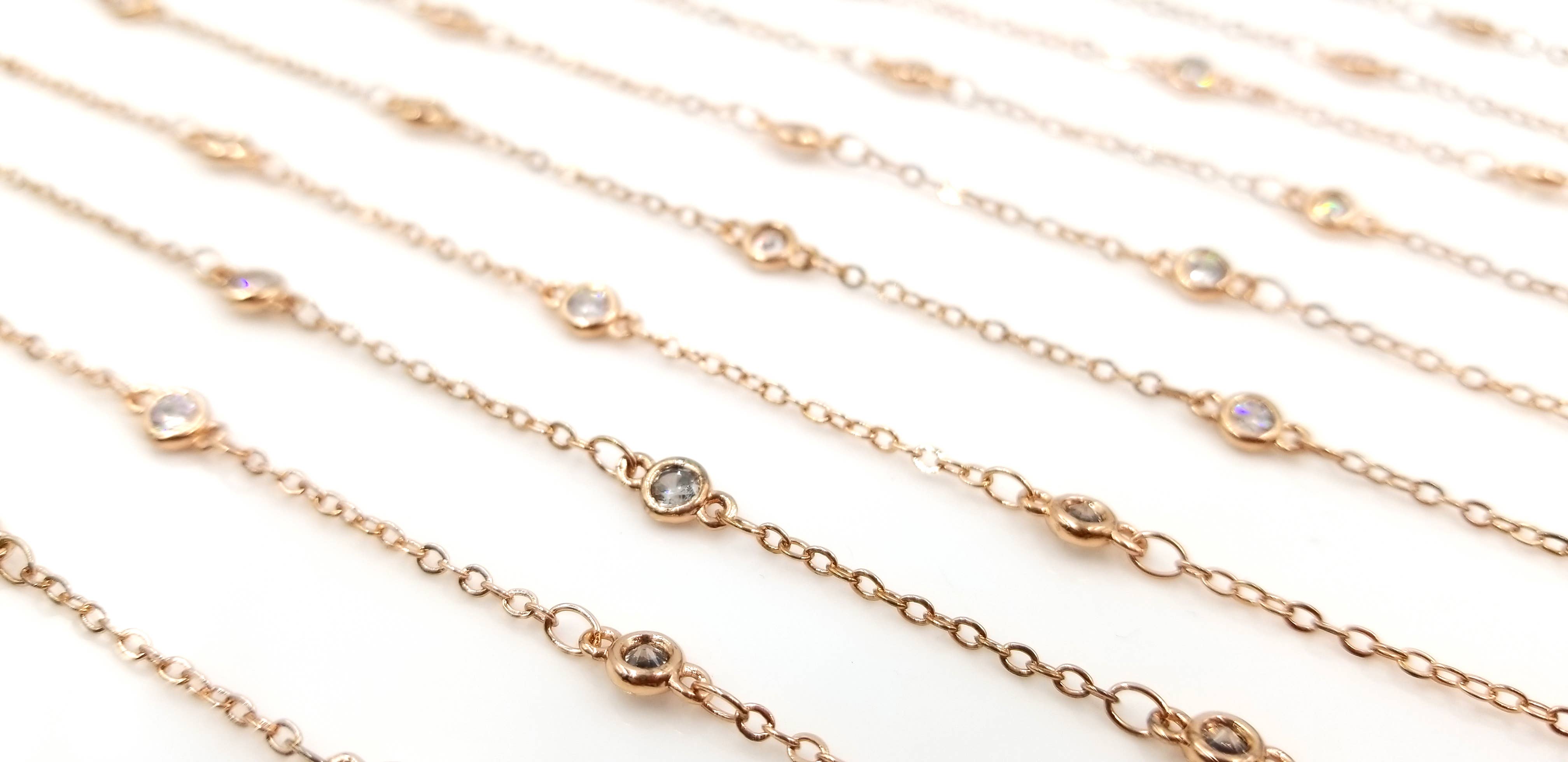 findings4uGem - Vendita all'ingrosso Collane a catena e maglie - Collana a catena con maglia a piede con diamante rotondo CZ trasparente, CH0031