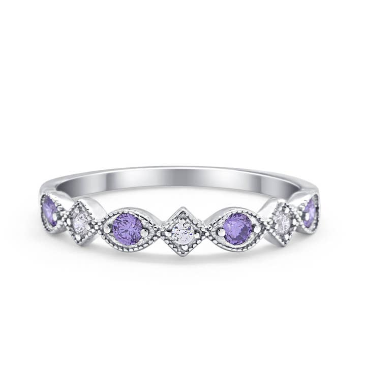 Art Deco Stacking Half Eternity Simulated Amethyst CZ Wedding Ring for wholesale by Blue Apple Imports