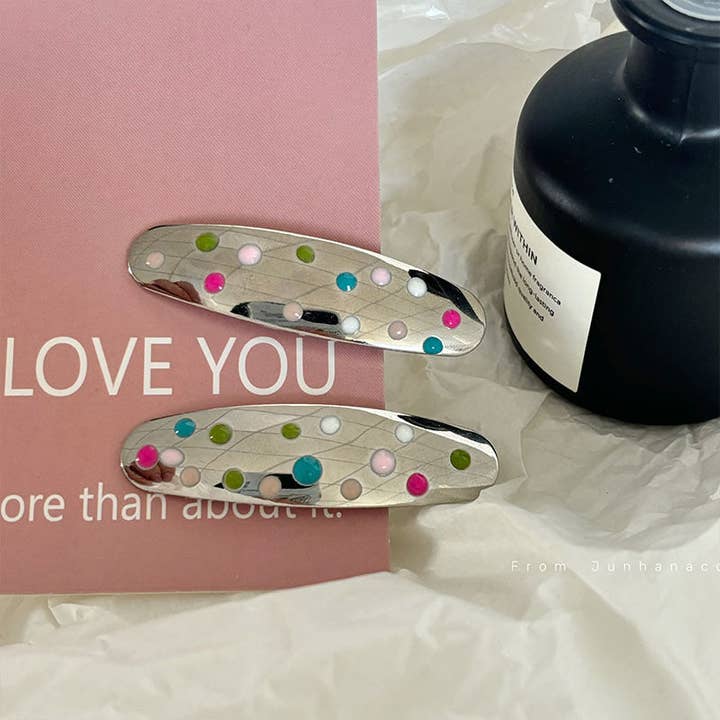 Argent Pinces à cheveux argentées à pois colorés DPJC31 en vente sur Faire1