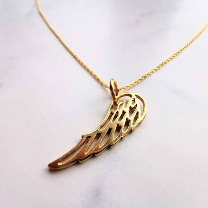 Gold Angel Wing Pendant Necklace for wholesale by Sophellie Jewellery