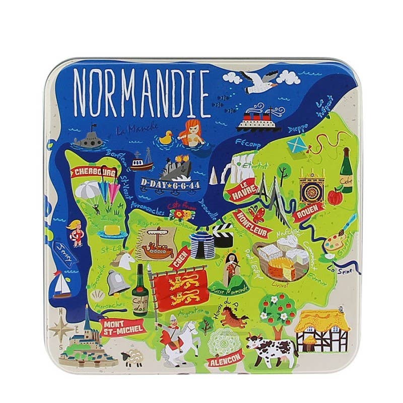 Produits-Normandie – Großhandel Cookie – Sablés aus der Normandie in Metalldose „Karte der Normandie“ 120 g1