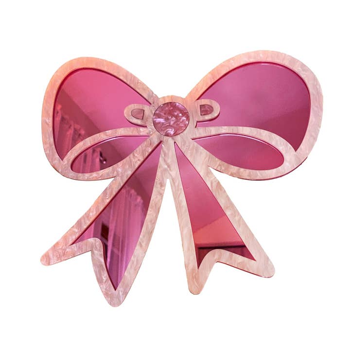 Handmade Pink Acrylic Bow Mirror – Funky Pop Art Wall Decor for wholesale by MirrorPop