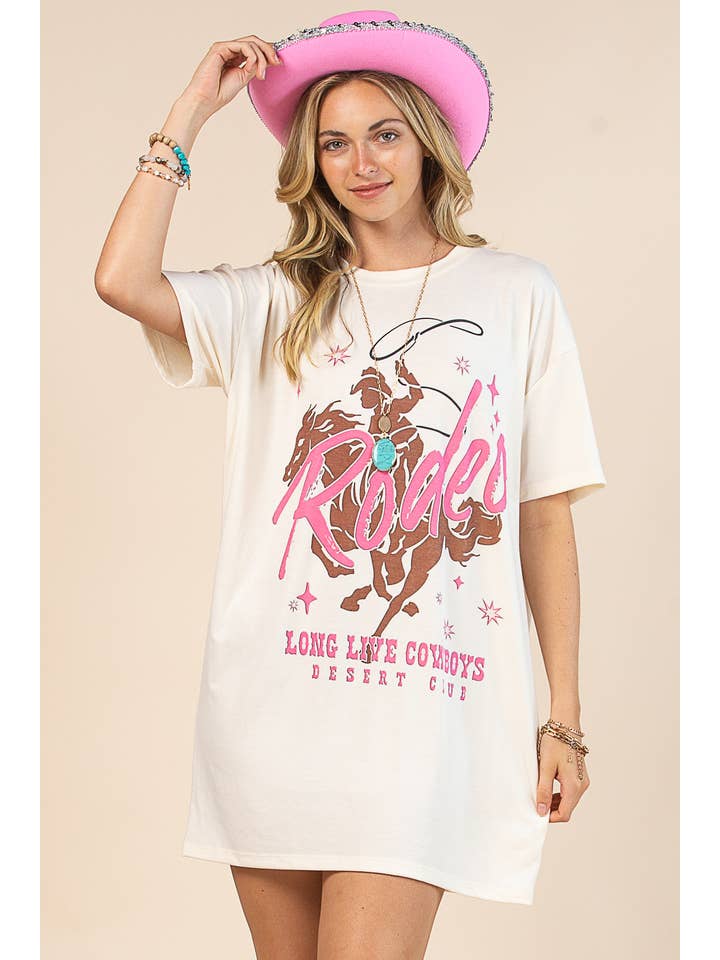VANILLA AV1202-CELIA WESTERN RODEO GRAPHIC T-SHIRT DRESS for wholesale on Faire1