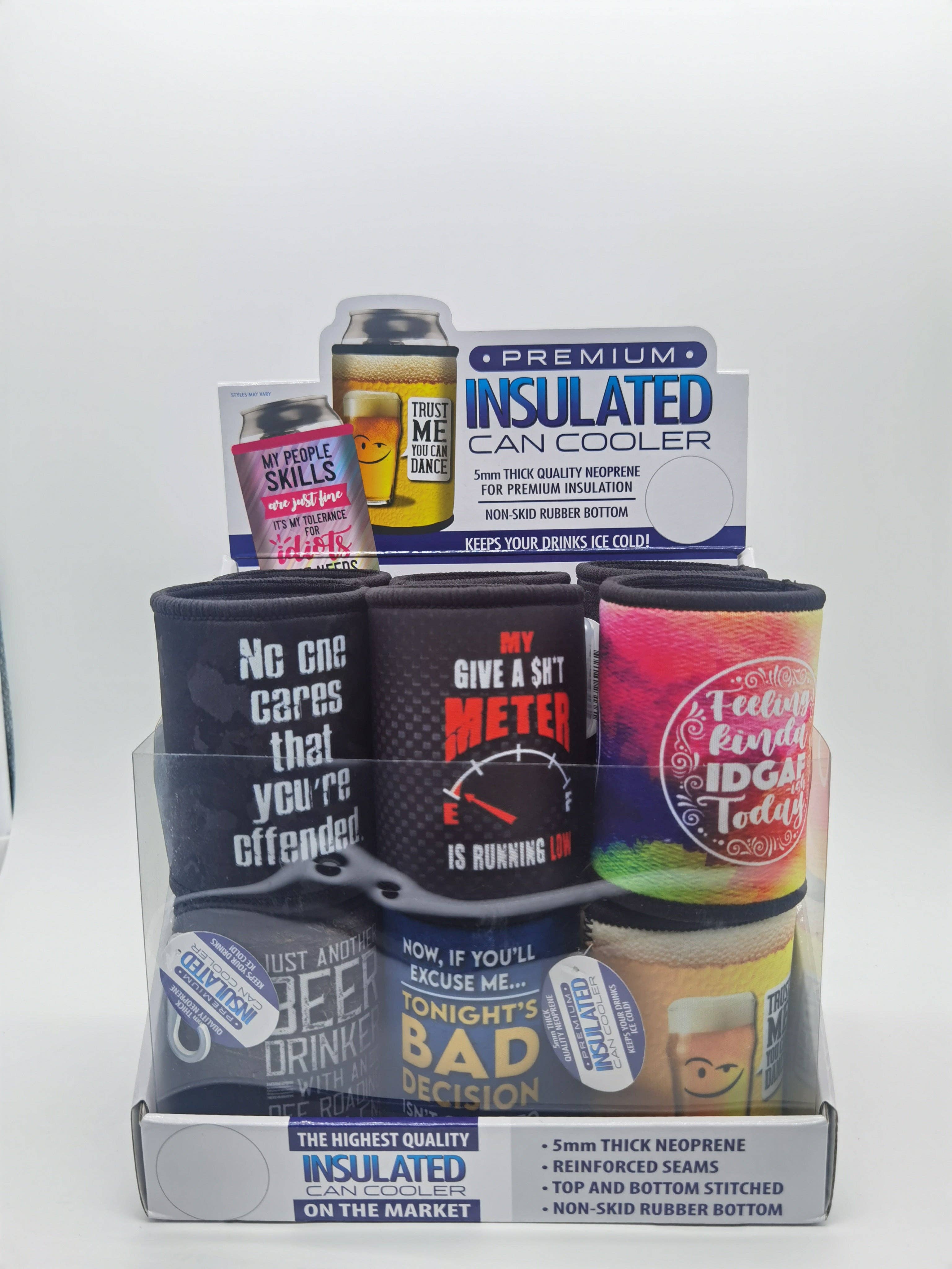 Novelty Brands - Wholesale Drink Huggers & Koozies - Insulated Can Cooler Coozie Assortment- 12/Display2