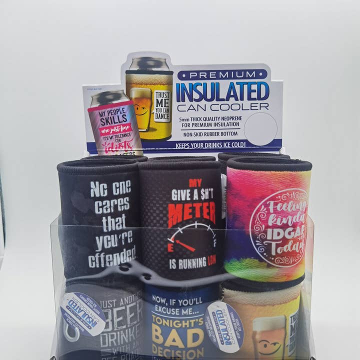 Novelty Brands - Wholesale Drink Huggers & Koozies - Insulated Can Cooler Coozie Assortment- 12/Display2
