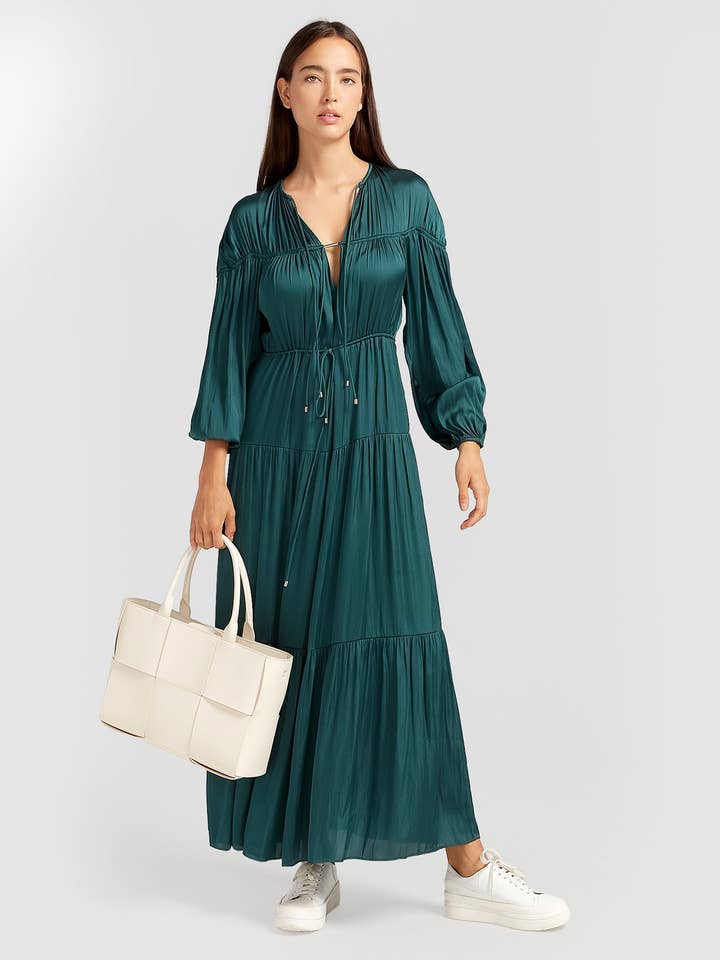 belle & bloom - Wholesale Dress - Women's - Window Seat Tiered Maxi Dress - Dark Green