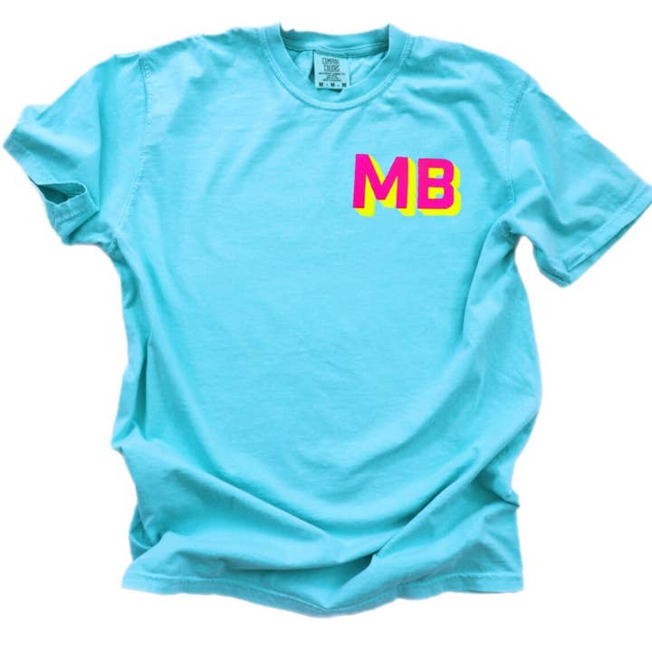 Custom Neon Shadow Block Embroidered Monogram Tshirt for wholesale by Above All Designs