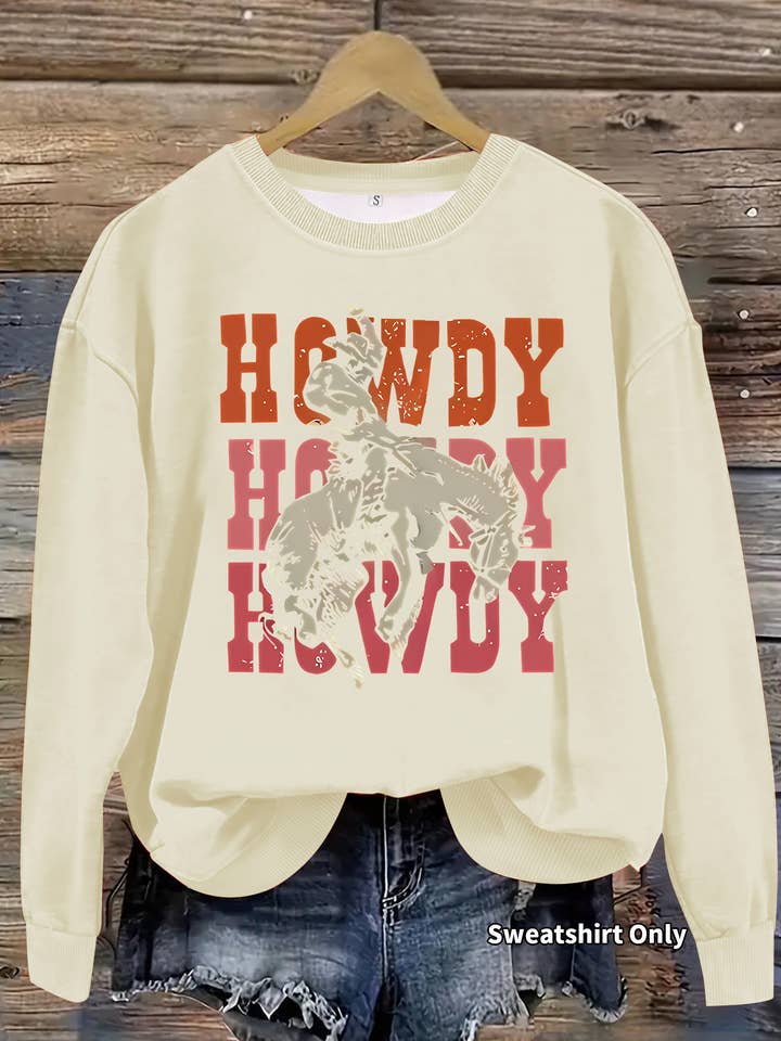 Western Cowboy Ranch Howdy Print Sweatshirt for wholesale by Rosa Clothing