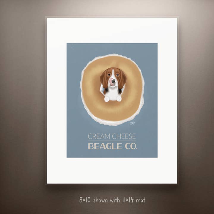Laura Bergsma Studio - Wholesale Art Print - Beagle Dog Art Print, Cream Cheese Beagle Co.