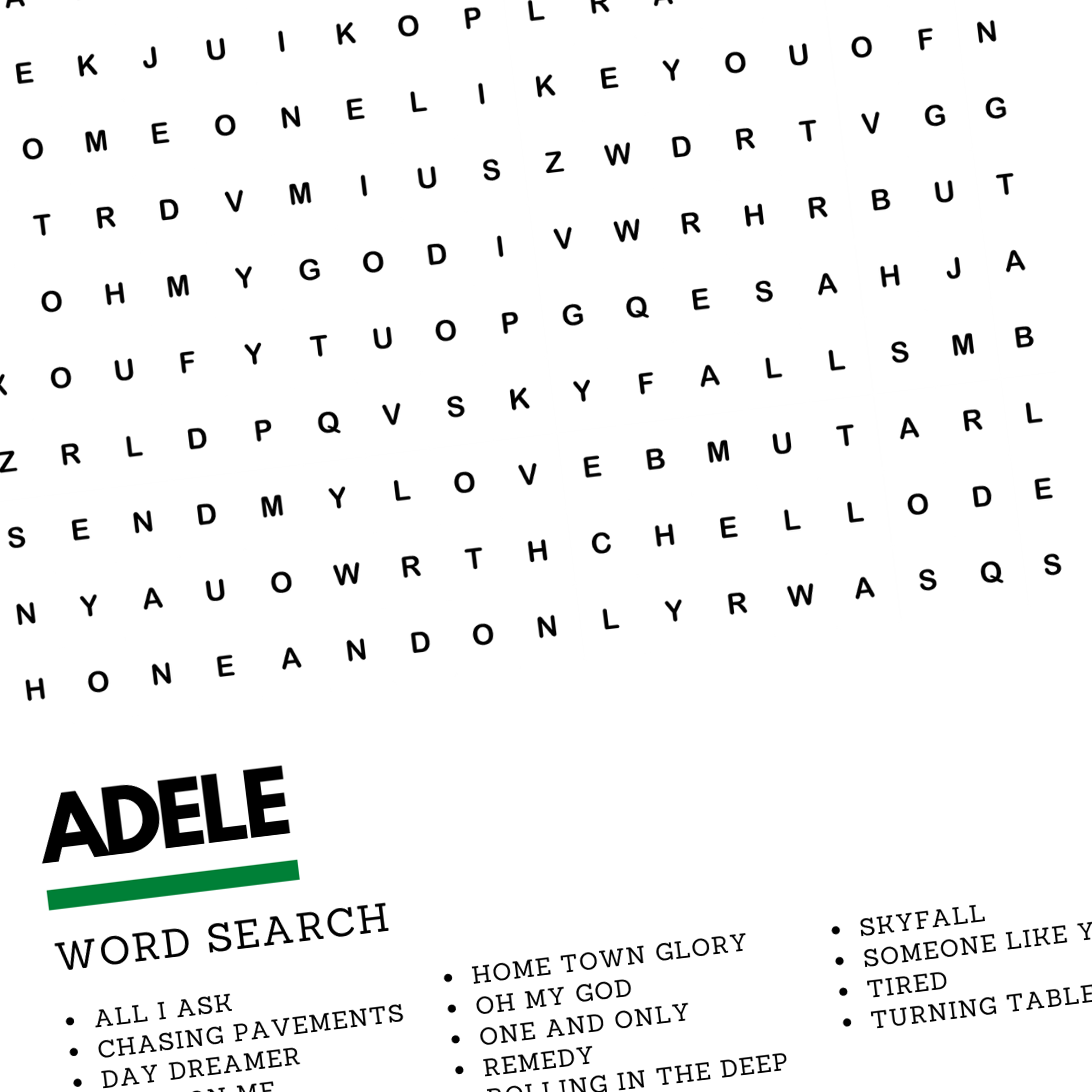Underdog Studio – wholesale Art print – Adele 19 21 25 30 Music Wordsearch Art Print1